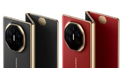 Huawei Mate XT, szczegółowo opisany w kolorach ciemnej czerni i &quot;Ruihong&quot;, jak pokazano na stronie VMall firmy. (Źródło zdjęcia: Huawei)