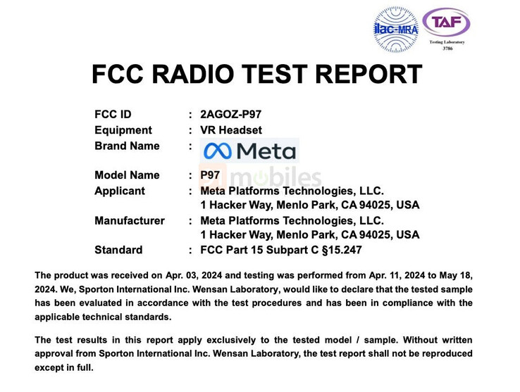 Lista FCC zestawu słuchawkowego VR (źródło obrazu: 91mobiles)