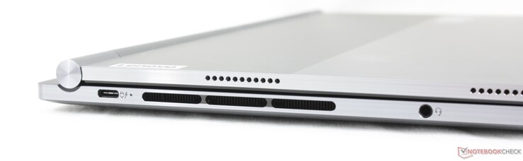 Lewa strona (tylko tryb laptopa z systemem Windows): USB-C 4.0 + Thunderbolt 4 z DisplayPort i Power Delivery, zestaw słuchawkowy 3,5 mm