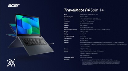 Acer TravelMate P4 Spin 14: specyfikacja. (Źródło: Acer)