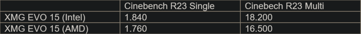Wyniki testu Cinebench R23 (Źródło obrazu: XMG)