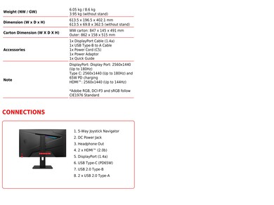 MSI MAG 274QRF QD E2: Specyfikacja cd.