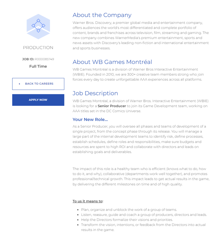 Pełna lista ofert pracy na stronie WB Games Montréal. (Źródło zdjęcia: WB Games Montréal Jobs)