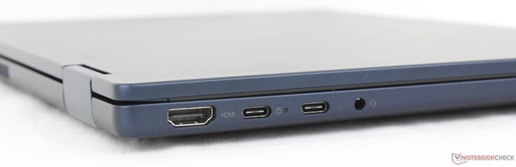 Po lewej: zasilacz sieciowy, HDMI 1.4b, USB-C 3.2 Gen. 2 z Thunderbolt 4 + DisplayPort + Power Delivery, zestaw słuchawkowy 3,5 mm